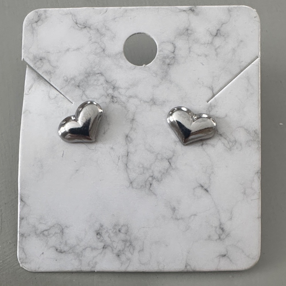 Silver Tone Heart Stud Earrings